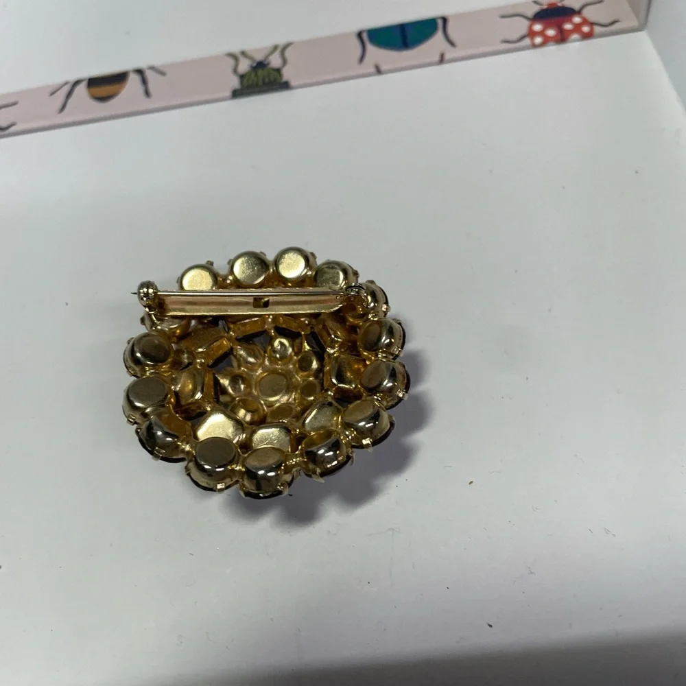Gold and Silver Floral Brooch with Crystals - Picture 2 of 2
